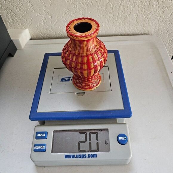 Shanghai Handicrafts Miniature Vase Woven Wicker Rattan‎ Bamboo Basket Vtg Label - Picture 9 of 9